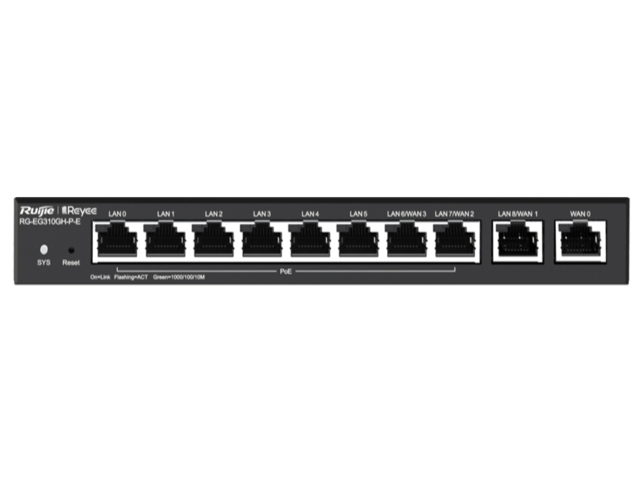 Reyee 10 Port Gigabit 4 WAN 8 PoE 110W 300 User Cloud Router