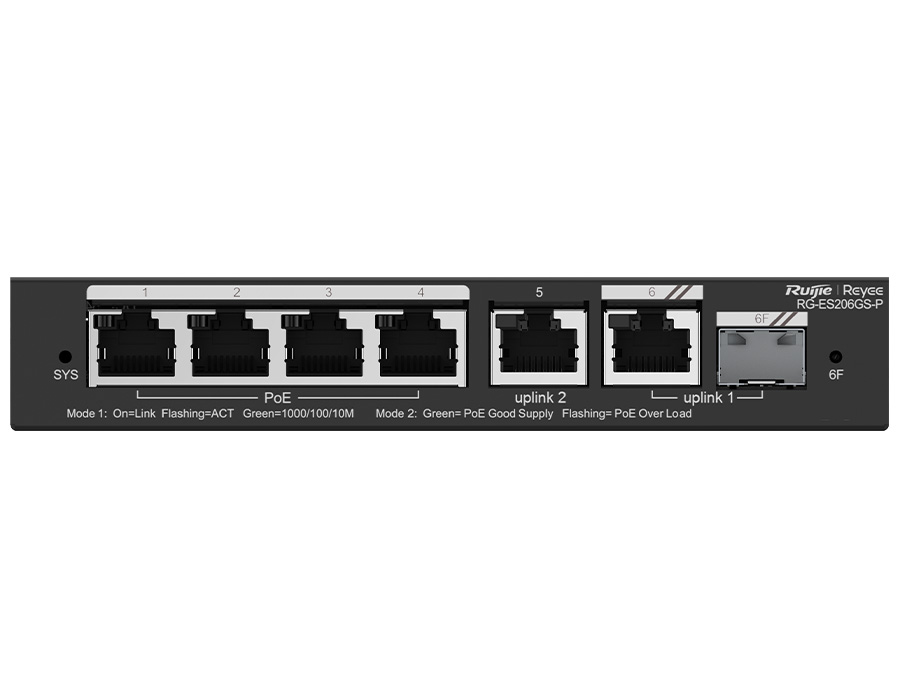 Reyee 6 Port Gigabit with 4 PoE 54W 1SFP Combo Port Smart Managed Switch